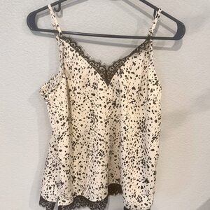 Spotted satin Cami with/ lace trim- M